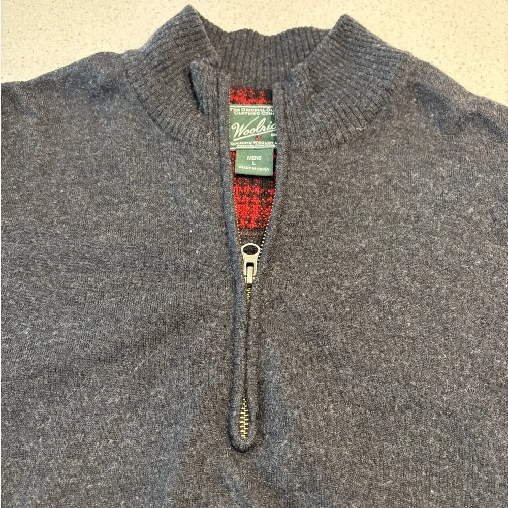 Woolrich Men's Charcoal Half Zip Sweater, 100% wool, Size L